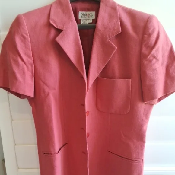 Style & Co Sport Blazer with Classic Lapel Coral Color Short Sleeve Pant Suit - Picture 2 of 16